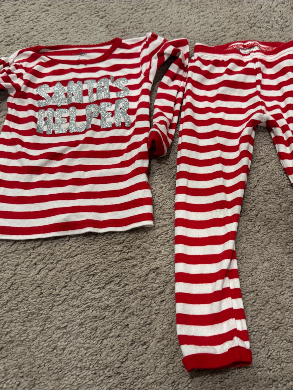 Simple Red & White Striped 'Santa's Helper' Kids Pajama Set